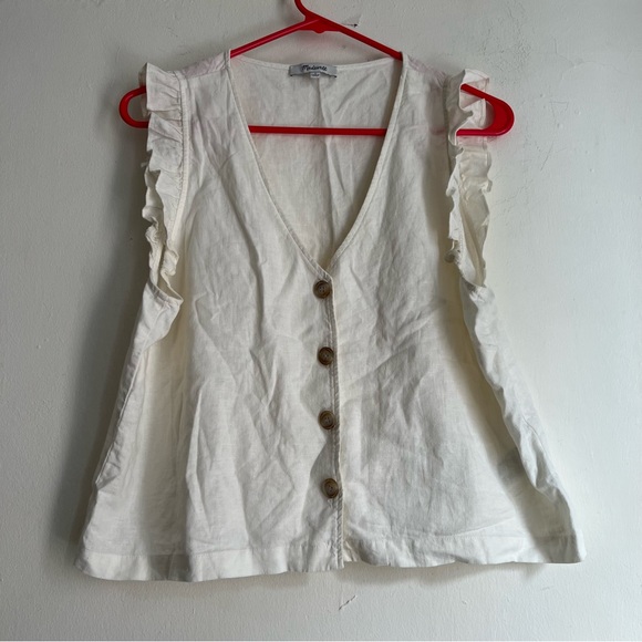 Madewell Linen-Blend Ruffle Button-Front Tank beige size 8 - Picture 2 of 11